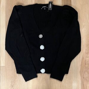 Express Black Cardigan with Silver Buttons